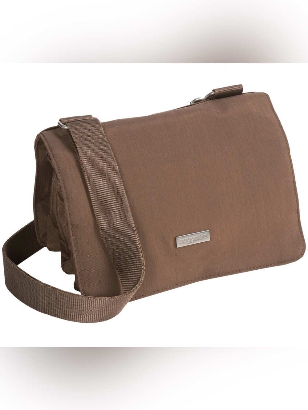 BAGGALLINI brown crossbody anti theft purse/bag. Great for travel.